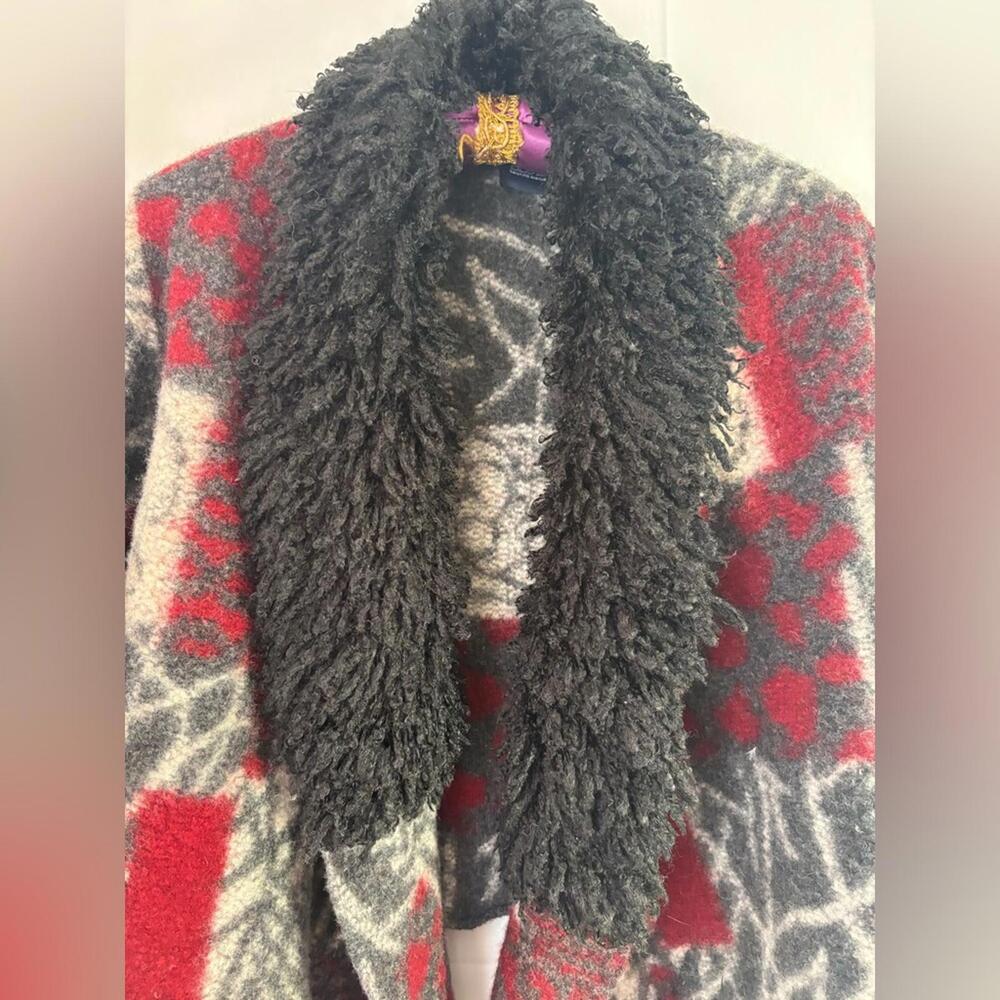 VTG Sak’s 5th Ave Boho Wool Blend Shaggy Collar Coat Cardigan Size M-L - Picture 4 of 10